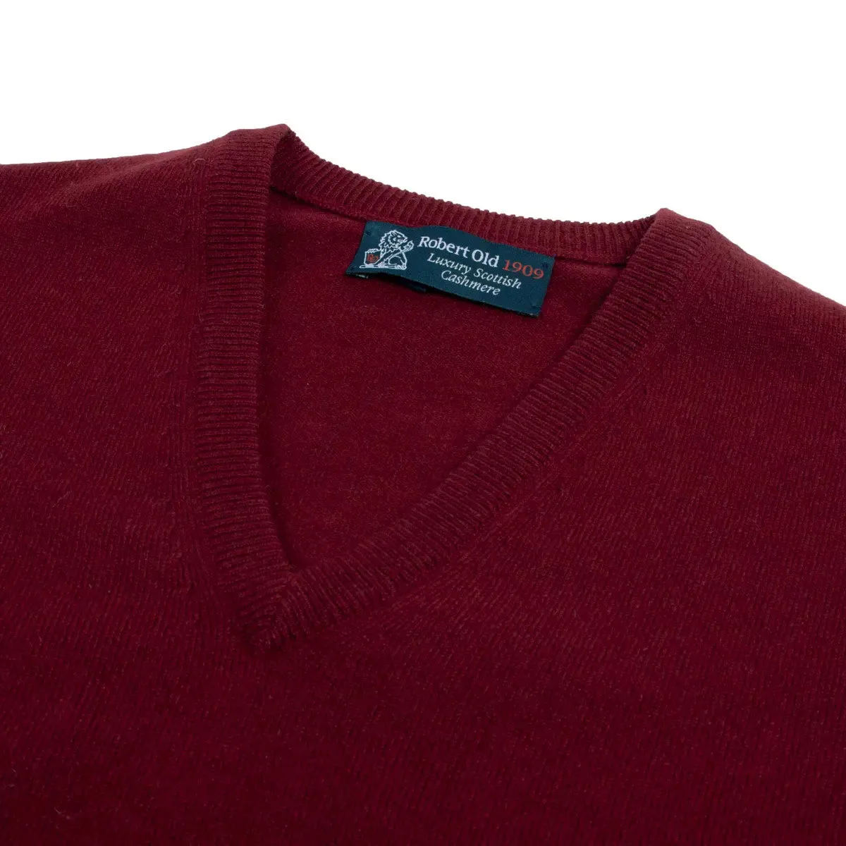 Claret Red Chatsworth 2ply V-Neck Cashmere Sweater