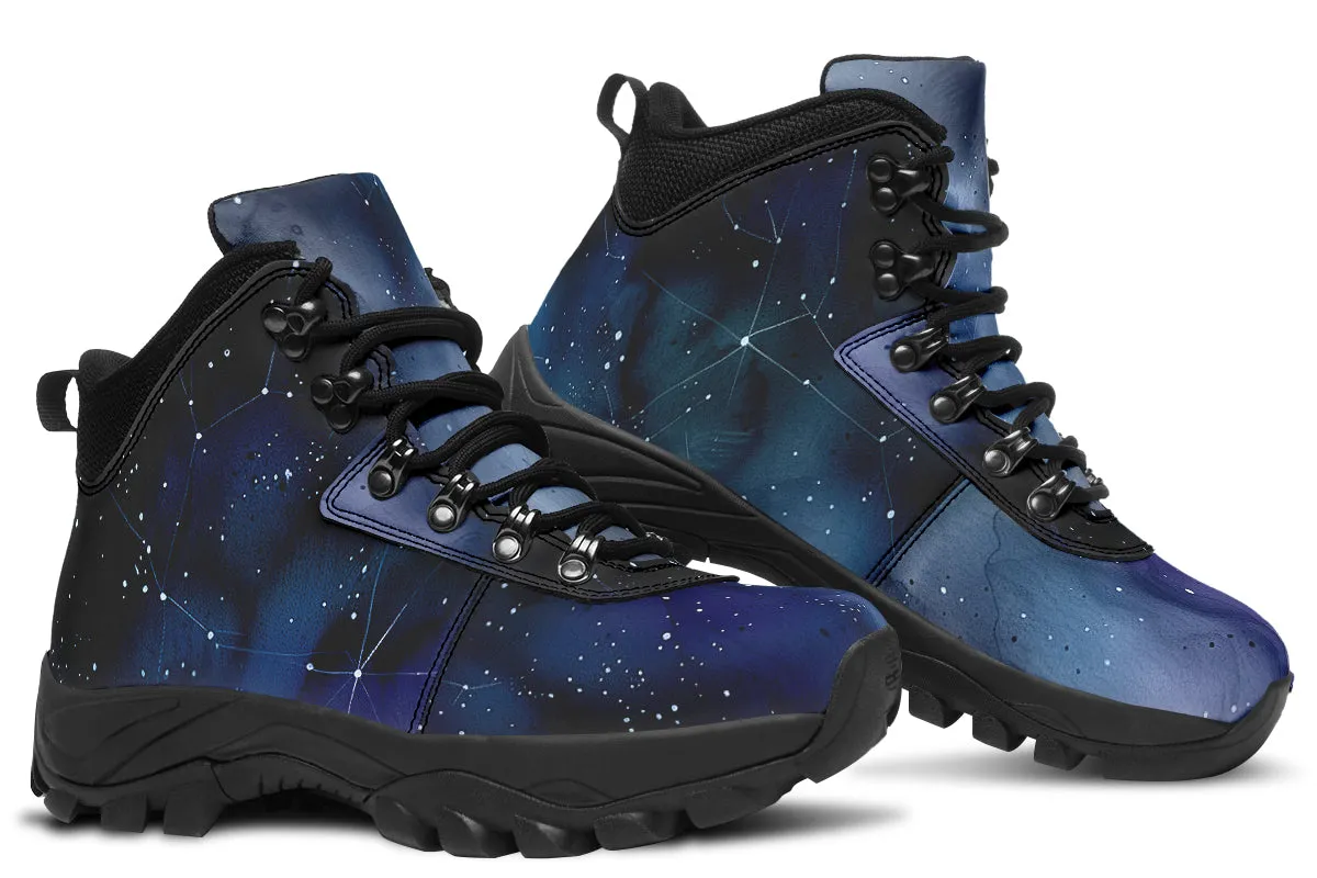 Deep Blue Outdoor Boots - Water Resistant Vegan Leather Trekking Shoes with Durable Soles