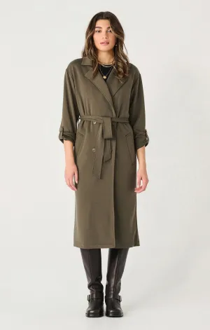 Double Breasted Knit Trench - Deep Olive