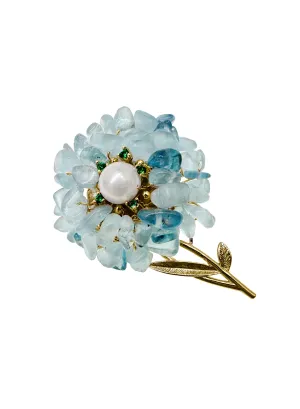 Handcrafted Flower Shape Natural Aquamarine Brooch LP003