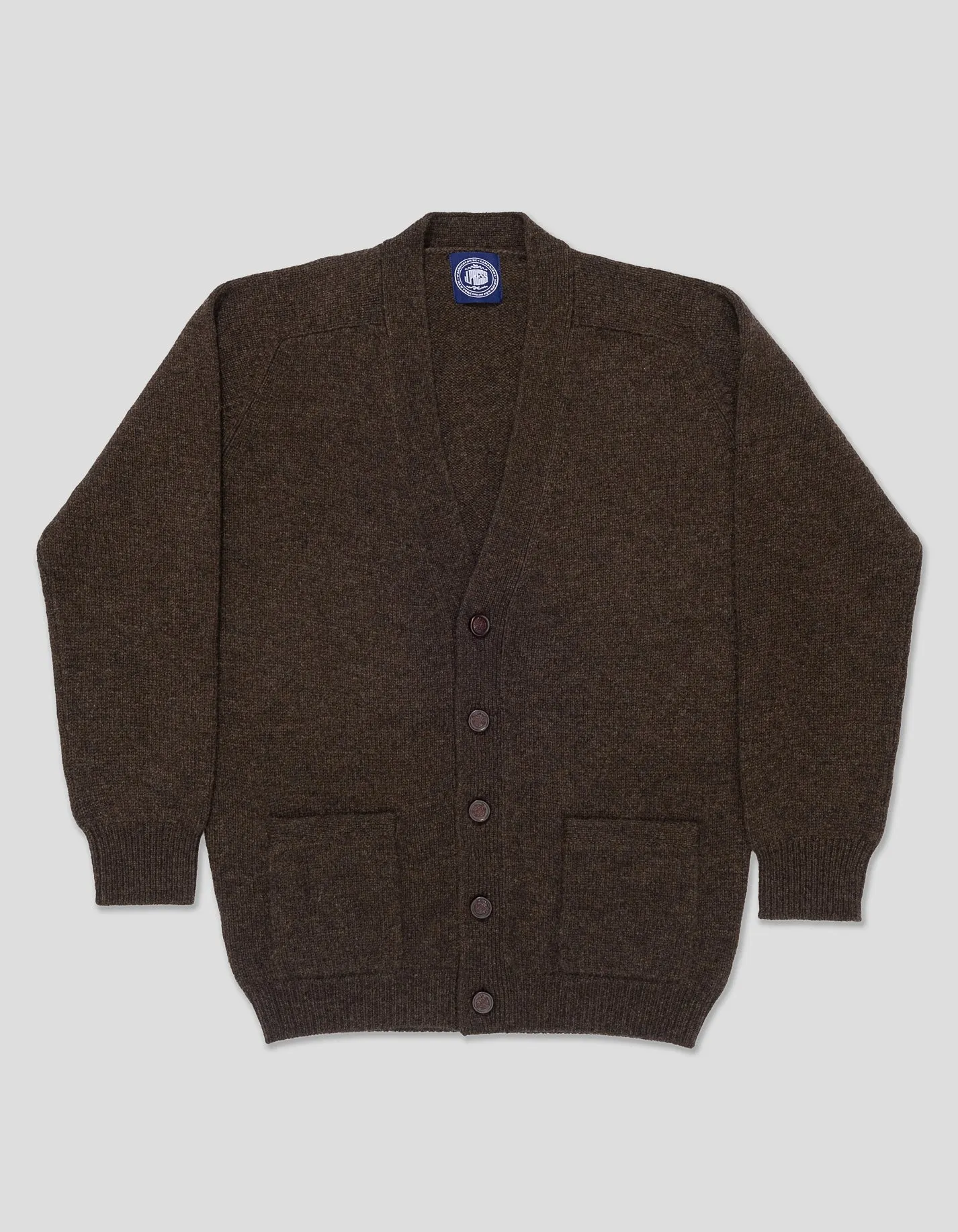 LAMBSWOOL V NECK CARDIGAN - DARK BROWN