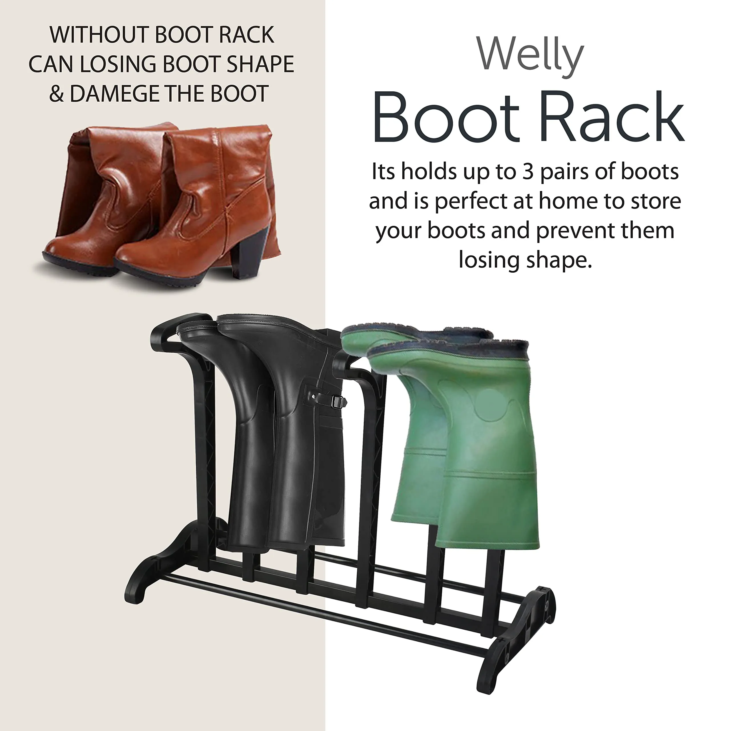 LKH Welly Boot Rack Holds 3 Pairs Free Standing Artistic Rack With Swirls Shape Wellington Boot Stand Organiser For Bedroom Hallway Indoor & Outdoor Easy To Assemble