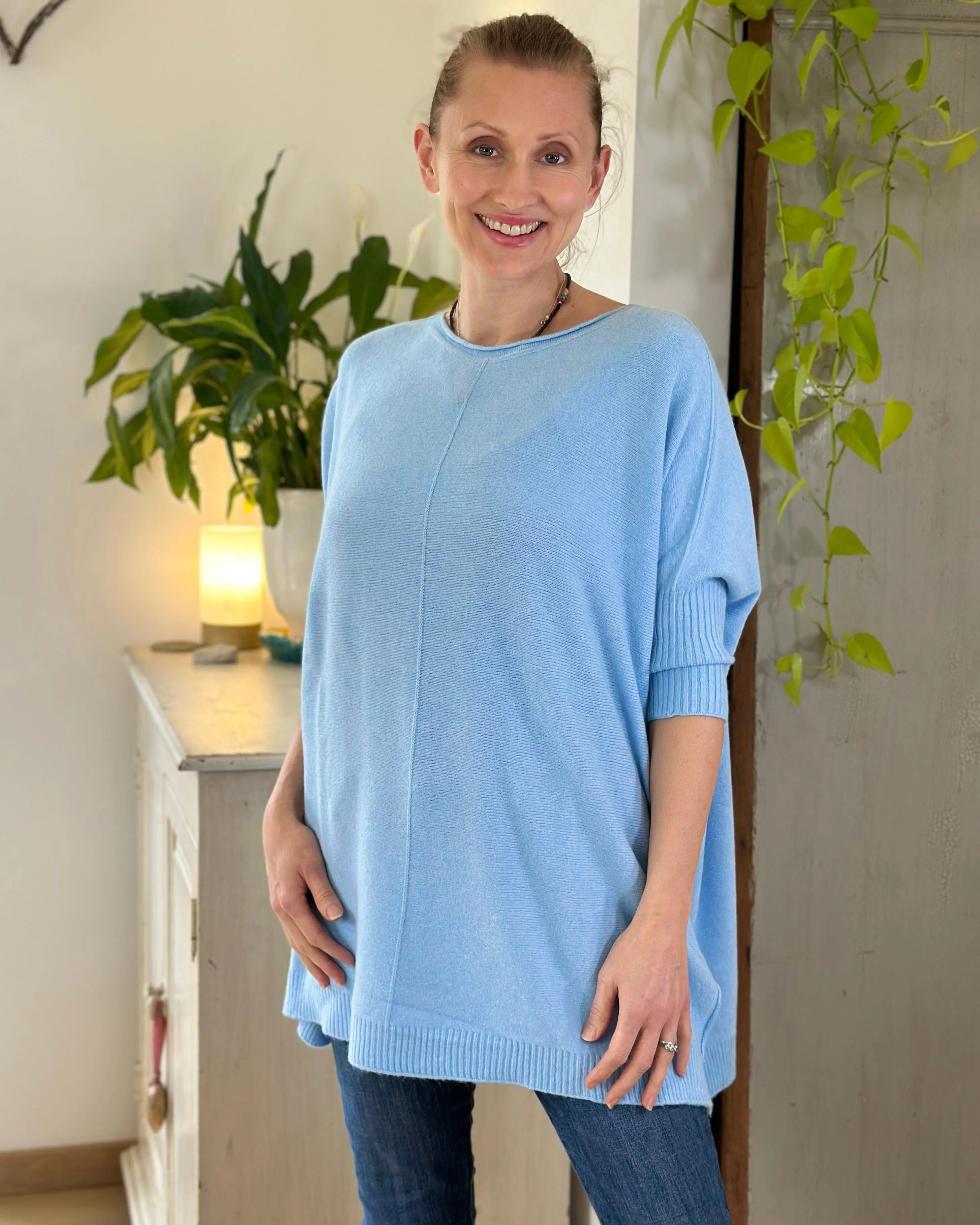 Longline Slouchy Jumper - Blue