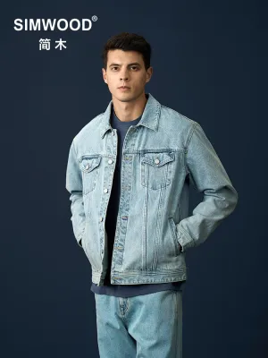 Oversize Classic Denim Jackets Men Washed Vintage 100% Cotton