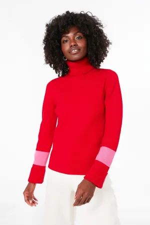 Red and Pink Colorblock Remi Turtleneck