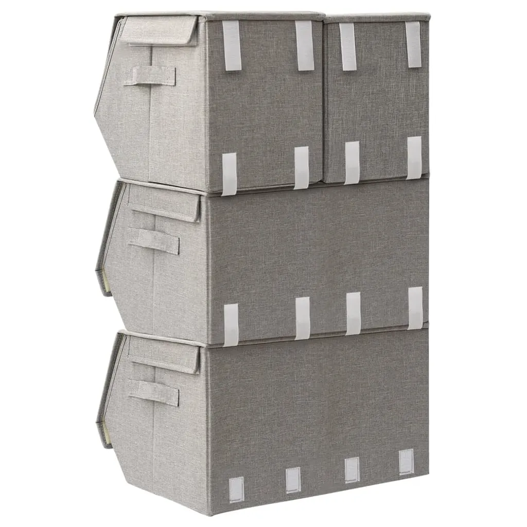 Stackable Storage Box Set of 4 Pieces Fabric Grey