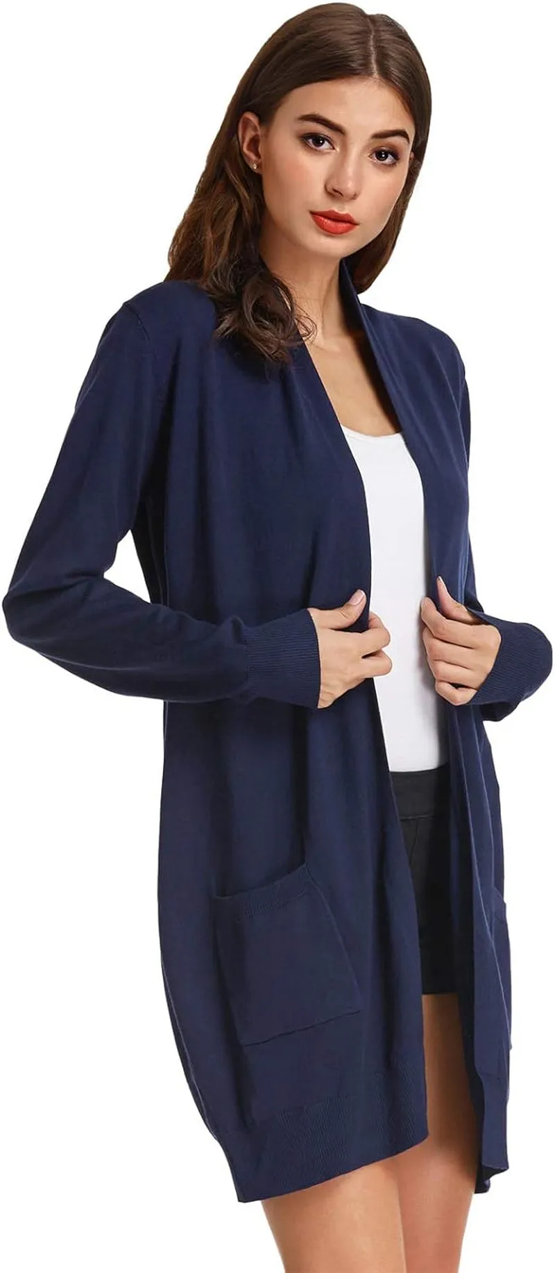 Women'S Casual Open Front Cardigan Long Knitted Sweaters Shrug with Pockets